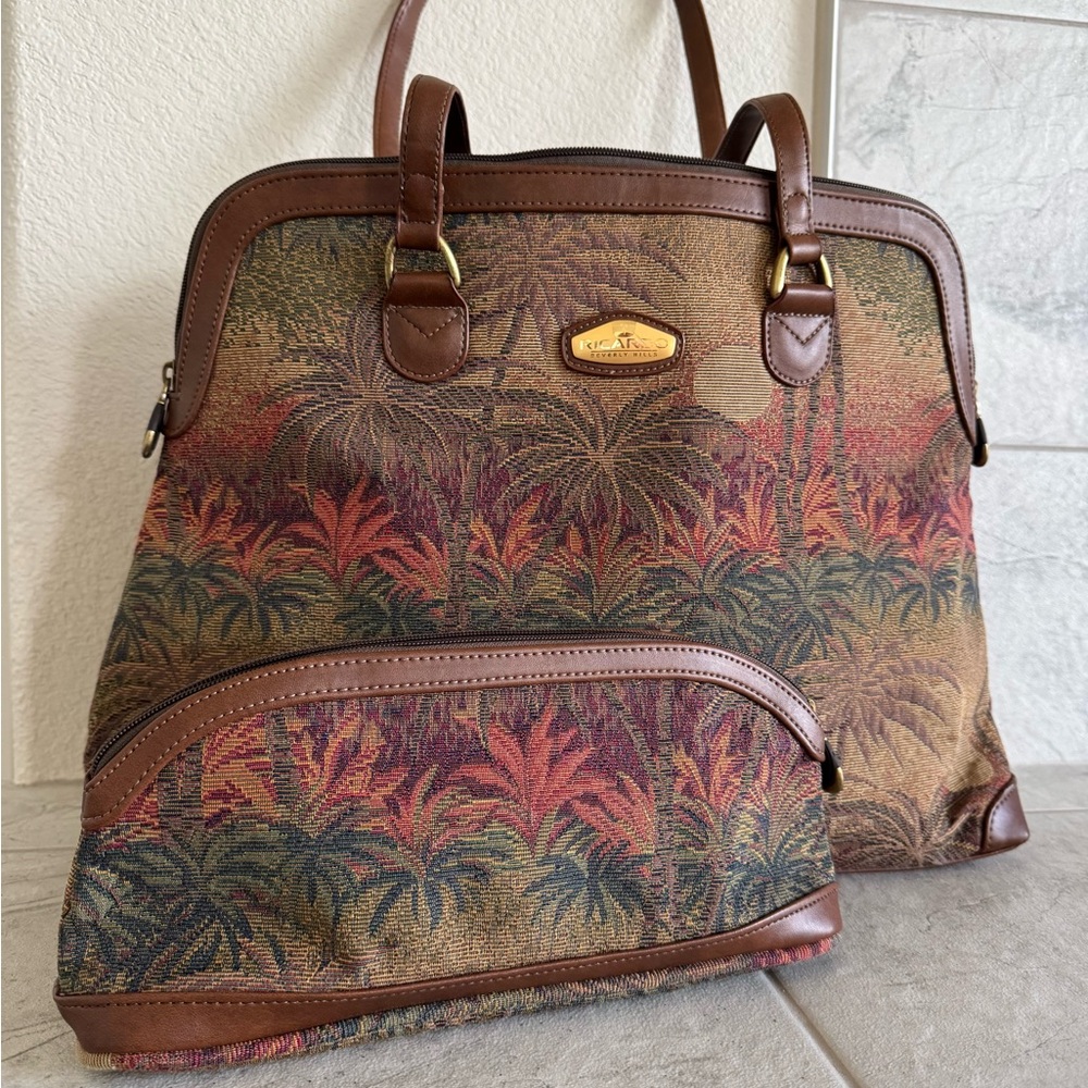 Ricardo Brand Brown Multicolor Tropical-Print Shoulder Bag